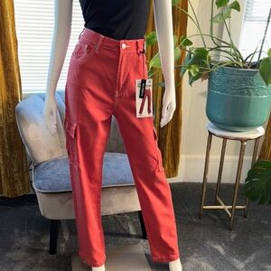 High-Rise Red Cargo Jeans for Women